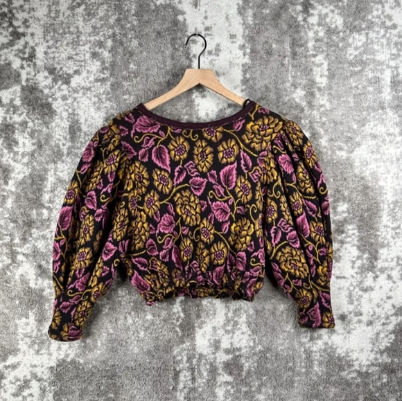 Free People No Ordinary Top Floral Jacquard Cropped Sweater - Picture 4 of 8